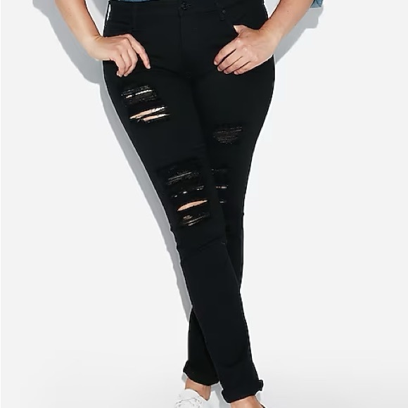 Express Denim - Express Stretch Distressed Midrise Denim Legging Black Size 4S